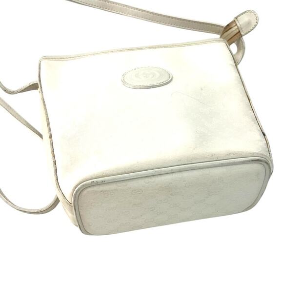 Vintage 80's Gucci White Bag Micro GG Logo Print Crossbody Purse Gold 1980's - Picture 2 of 15